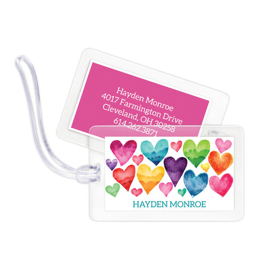 Watercolor Hearts Luggage Tags
